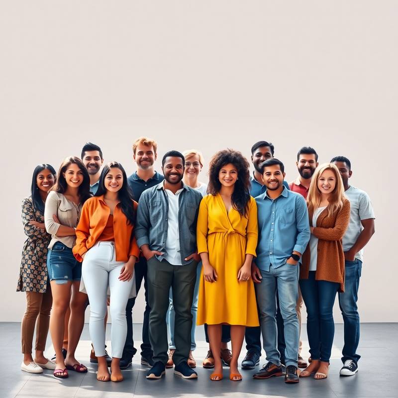Verschillende mensen staan bij elkaar, representeren diversiteit en inclusie.
